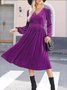 Women's Long Sleeve Spring/Fall Brown Plain Split Joint V Neck Daily Going Out Vintage Maxi A-Line T-Shirt Pleuche Dress