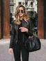 Plain Stand Collar Street Fashionable Leather And Pu Suit Jacket