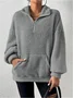 Split Joint Casual Loose Plush And Fleece Women's Stand Collar Zipper Sweatshirt