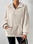 Split Joint Casual Loose Plush And Fleece Women's Stand Collar Zipper Sweatshirt