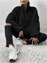 Split Joint Casual Loose Plush And Fleece Women's Stand Collar Zipper Sweatshirt
