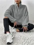 Split Joint Casual Loose Plush And Fleece Women's Stand Collar Zipper Sweatshirt