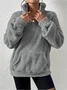 Split Joint Casual Loose Plush And Fleece Women's Stand Collar Zipper Sweatshirt