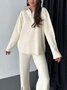 Women's Embossed Plain Daily Going Out Two-Piece Set Apricot Casual Spring/Fall Top With Pants Matching Set