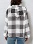 Flannel Autumn And Winter New Plaid Half-open Collar Buttoned Hooded Plush Loose Casual Printing Urban Loose Sweatshirt