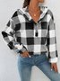 Flannel Autumn And Winter New Plaid Half-open Collar Buttoned Hooded Plush Loose Casual Printing Urban Loose Sweatshirt
