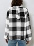 Flannel Autumn And Winter New Plaid Half-open Collar Buttoned Hooded Plush Loose Casual Printing Urban Loose Sweatshirt