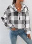 Flannel Autumn And Winter New Plaid Half-open Collar Buttoned Hooded Plush Loose Casual Printing Urban Loose Sweatshirt