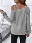 Women Plain One Shoulder Casual Long Sleeve T-shirt