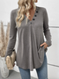 Women Plain V Neck Casual Long Sleeve T-shirt