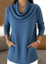 Women Plain Mock Neck Casual Long Sleeve T-shirt