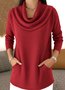 Women Plain Mock Neck Casual Long Sleeve T-shirt