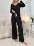 Solid Color V-Neck Loose Comfortable Casual Home Drawstring Trousers Suit Leisure Good Sleep Two-Piece Suit