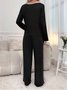 Solid Color V-Neck Loose Comfortable Casual Home Drawstring Trousers Suit Leisure Good Sleep Two-Piece Suit