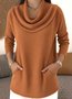 Women Plain Mock Neck Casual Long Sleeve T-shirt