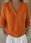 Plain Casual V Neck Loose Sweater