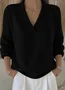 Plain Casual V Neck Loose Sweater