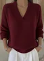 Plain Casual V Neck Loose Sweater