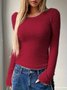 Women Plain Crew Neck Casual Long Sleeve T-shirt