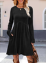 Women's Long Sleeve Spring/Fall Khaki Plain Split Joint Crew Neck Daily Going Out Casual Mini A-Line Tank Dress