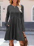 Women's Long Sleeve Spring/Fall Khaki Plain Split Joint Crew Neck Daily Going Out Casual Mini A-Line Tank Dress