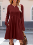 Women's Long Sleeve Spring/Fall Khaki Plain Split Joint Crew Neck Daily Going Out Casual Mini A-Line Tank Dress