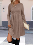 Women's Long Sleeve Spring/Fall Khaki Plain Split Joint Crew Neck Daily Going Out Casual Mini A-Line Tank Dress