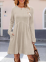 Women's Long Sleeve Spring/Fall Khaki Plain Split Joint Crew Neck Daily Going Out Casual Mini A-Line Tank Dress