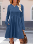 Women's Long Sleeve Spring/Fall Khaki Plain Split Joint Crew Neck Daily Going Out Casual Mini A-Line Tank Dress