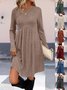 Women's Long Sleeve Spring/Fall Khaki Plain Split Joint Crew Neck Daily Going Out Casual Mini A-Line Tank Dress