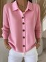 Casual Plain Buttoned Shirt Collar Cardigan