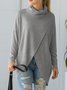 Women Plain Mock Neck Casual Long Sleeve T-shirt