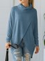 Women Plain Mock Neck Casual Long Sleeve T-shirt