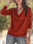 Women Plain Cowl Neck Vintage Long Sleeve T-shirt