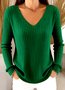 Women Plain V Neck Casual Long Sleeve T-shirt
