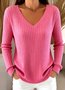 Women Plain V Neck Casual Long Sleeve T-shirt