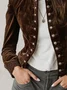 Urban Buttoned Velvet Plain Stand Collar Jacket