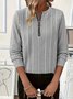 Casual Plain Zipper Crew Neck Blouse