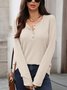 Women Plain V Neck Casual Long Sleeve T-shirt