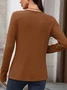 Women Plain V Neck Casual Long Sleeve T-shirt