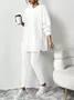 Women's Embossed Plain Daily Going Out Two-Piece Set Black Casual Spring/Fall Top With Pants Matching Set
