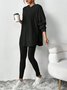 Women's Embossed Plain Daily Going Out Two-Piece Set Black Casual Spring/Fall Top With Pants Matching Set