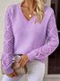 Basic Wool Hollow Knit Pullover Long Sleeve Crochet Jacquard Loose V-neck Bottoming Sweater