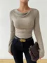 Women Plain Crew Neck Casual Long Sleeve T-shirt