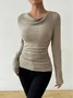 Women Plain Crew Neck Casual Long Sleeve T-shirt
