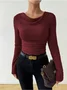 Women Plain Crew Neck Casual Long Sleeve T-shirt