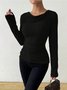Women Plain Crew Neck Casual Long Sleeve T-shirt