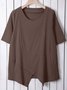 Women Solid Asymmetrical Hem Pockets Half Sleeve Casual Plus Size Cotton Linen Tunic Top