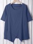 Women Solid Asymmetrical Hem Pockets Half Sleeve Casual Plus Size Cotton Linen Tunic Top