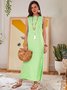 Women Casual Plus Size Stripe Crew Neck Sleeveless Split Summer Maxi Dress